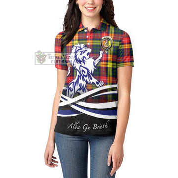 Dewar Tartan Women's Polo Shirt with Alba Gu Brath Regal Lion Emblem - Tartan Vibes Clothing