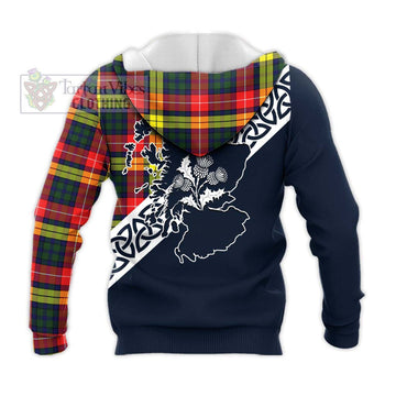 Dewar Tartan Knitted Hoodie Featuring Thistle and Scotland Map - Tartan Vibes Clothing