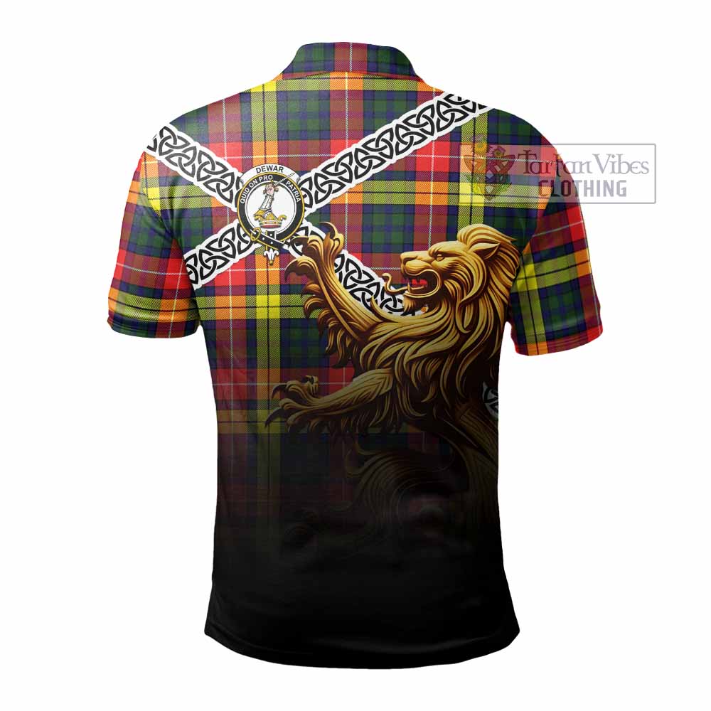 Dewar Crest Tartan Polo Shirt with Golden Lion Emblem Celtic Style - Tartan Vibes Clothing