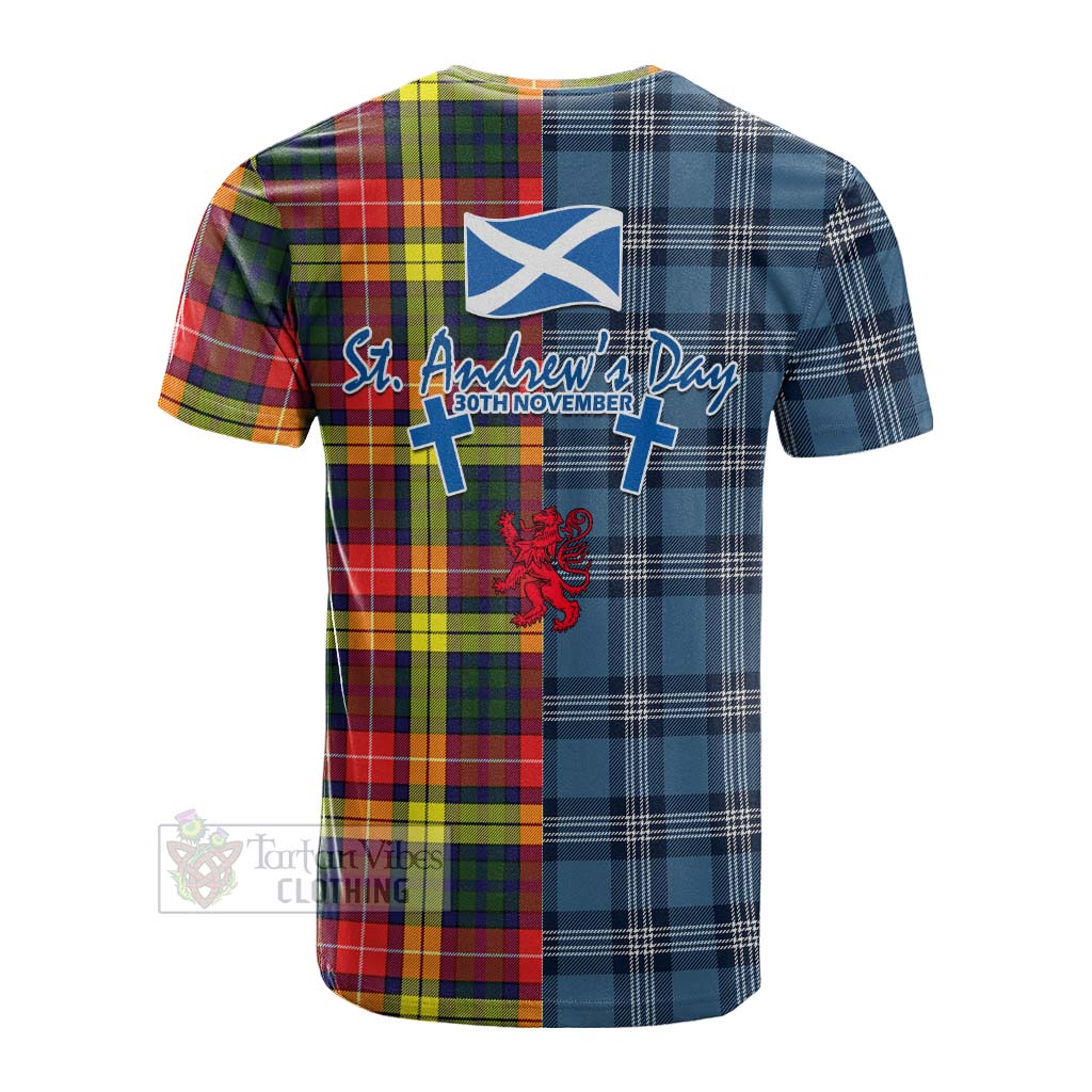 Dewar Tartan Cotton T-shirt Happy St. Andrew's Day Half Tartan Style - Tartan Vibes Clothing