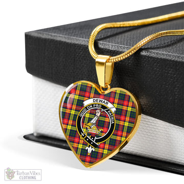 Dewar Tartan Heart Necklace with Family Crest