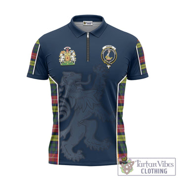 Dewar Tartan Zipper Polo Shirt with Family Crest and Lion Rampant Vibes Sport Style - Tartan Vibes Clothing