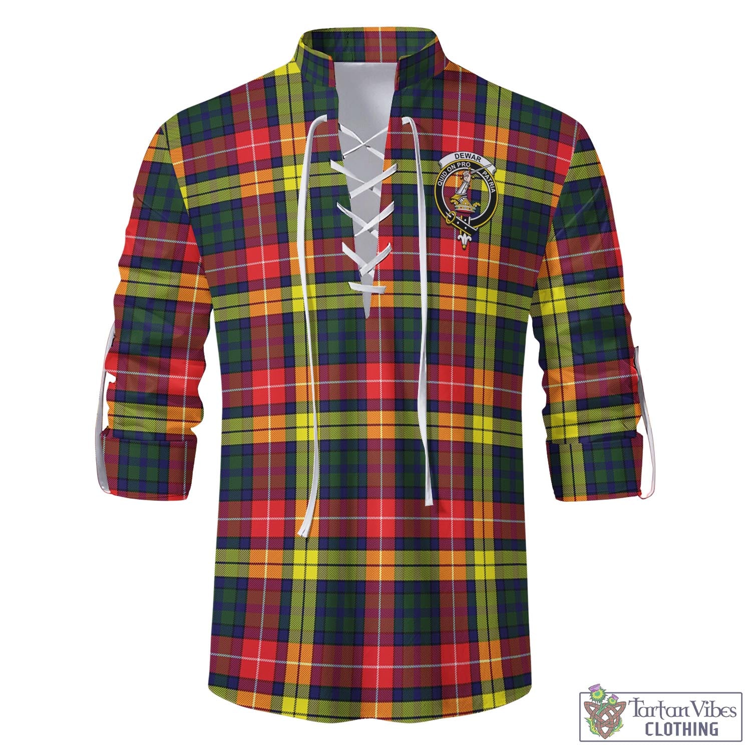 Tartan Vibes Clothing Dewar Tartan Men's Scottish Traditional Jacobite Ghillie Kilt Shirt with Family Crest
