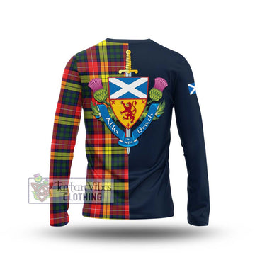 Dewar Tartan Long Sleeve T-Shirt Alba with Scottish Lion Royal Arm Half Style - Tartan Vibes Clothing