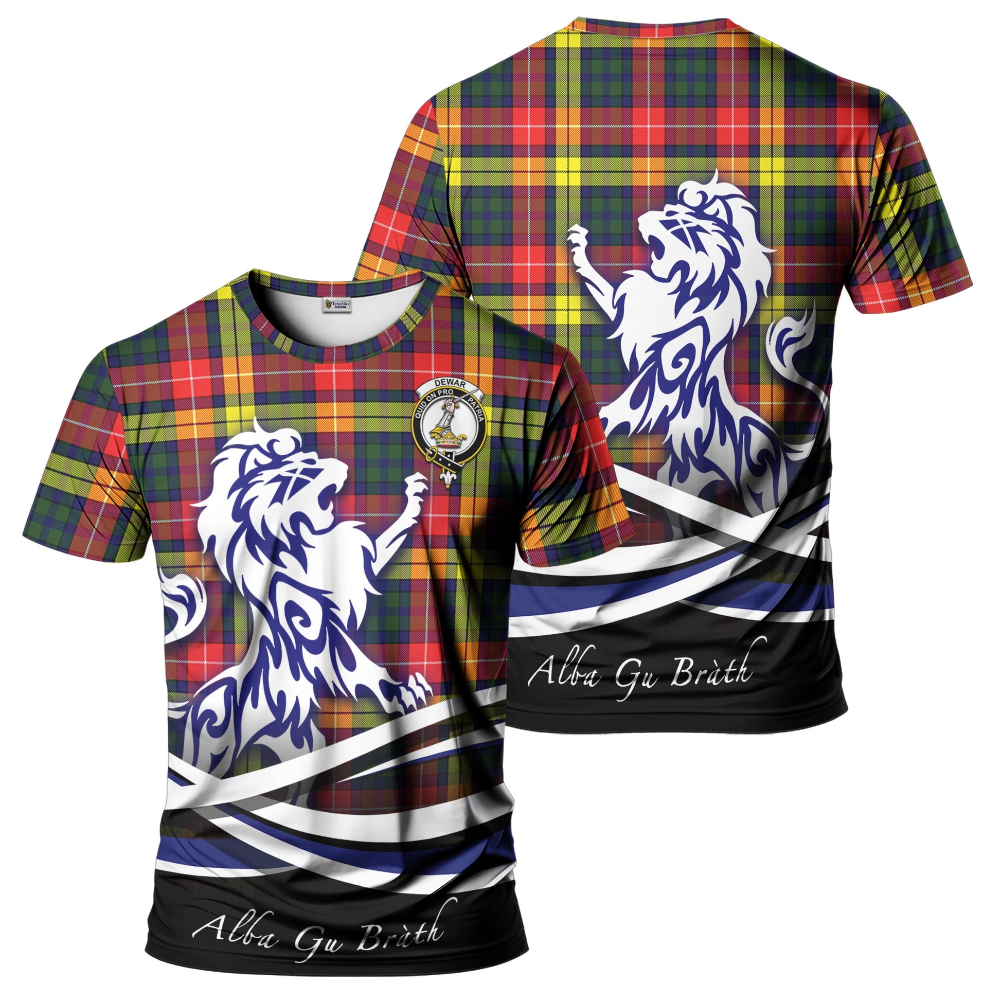 Dewar Tartan T-Shirt with Alba Gu Brath Regal Lion Emblem - Tartan Vibes Clothing
