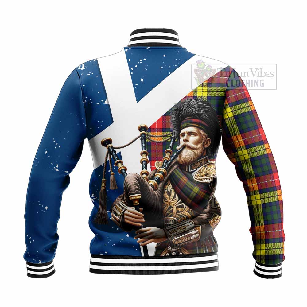 Dewar Tartan Baseball Jacket with Family Crest Scottish Bagpiper Vibes - Tartan Vibes Clothing