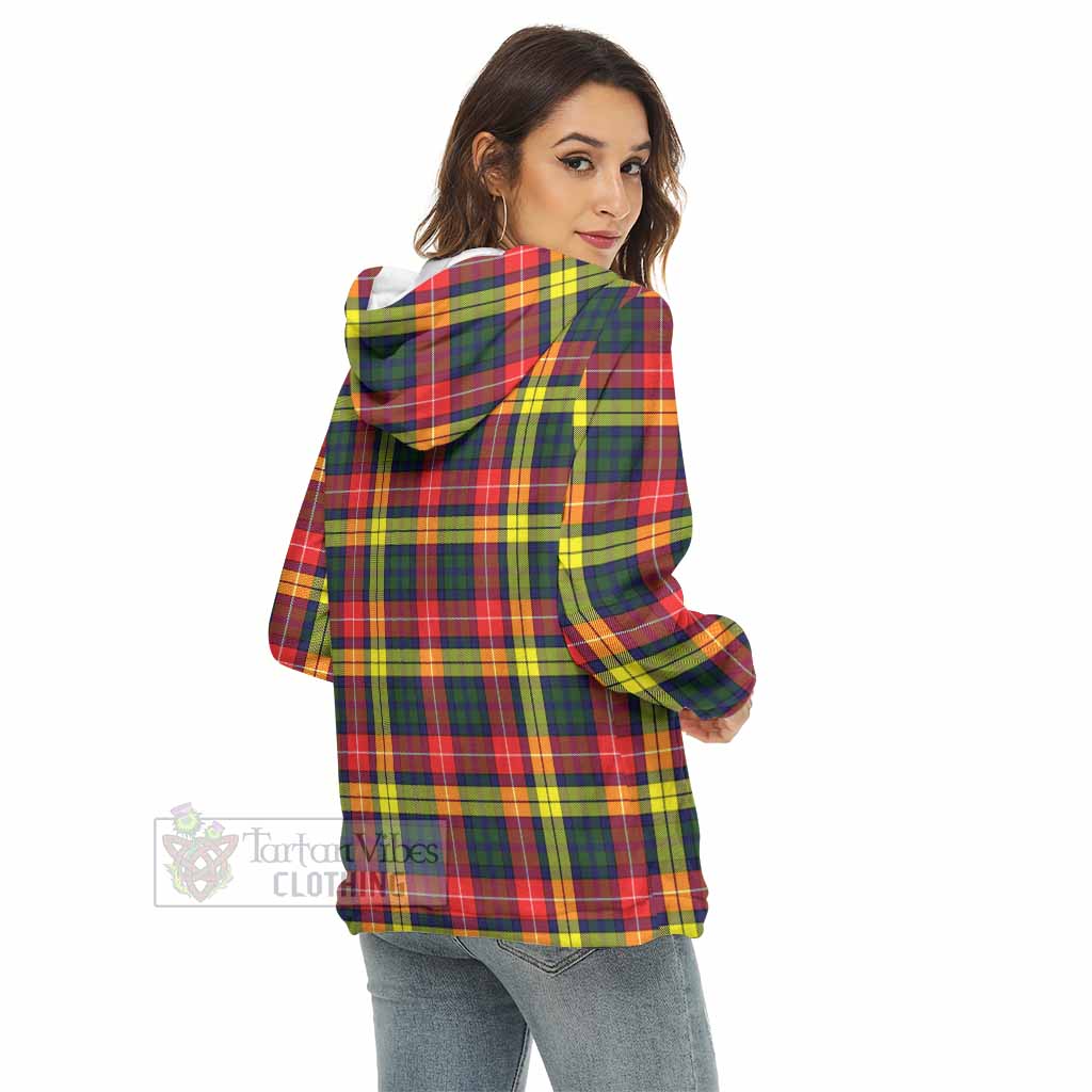 Dewar Tartan Women's Borg Fleece Hoodie with Half Zip with Family Crest - Tartan Vibes Clothing