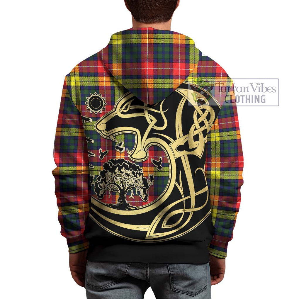 Dewar Tartan Hoodie with Family Crest Celtic Wolf Style - Tartan Vibes Clothing