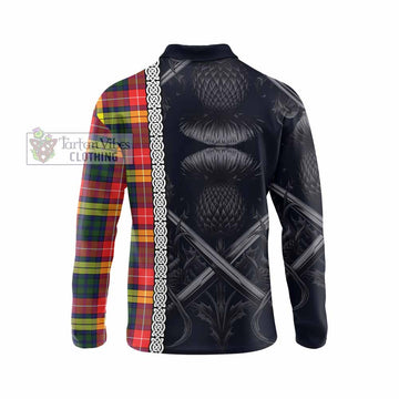 Dewar Tartan Long Sleeve Polo Shirt with Family Crest Cross Sword Thistle Celtic Vibes - Tartan Vibes Clothing