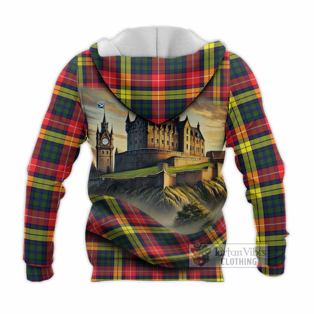 Dewar Tartan Family Crest Knitted Hoodie with Scottish Ancient Castle Style - Tartan Vibes Clothing
