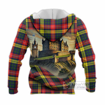 Dewar Tartan Family Crest Knitted Hoodie with Scottish Ancient Castle Style - Tartan Vibes Clothing