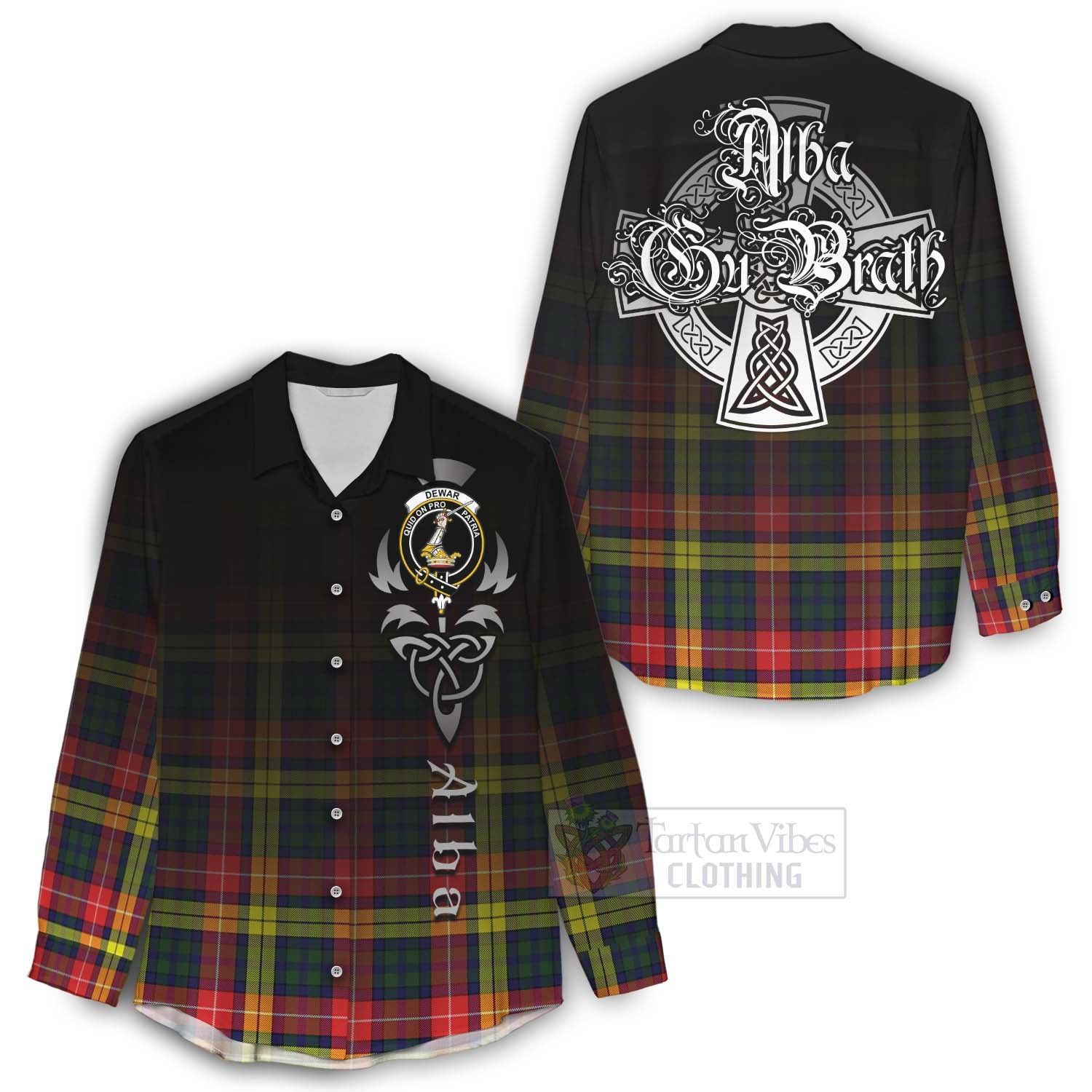 Dewar Tartan Women's Casual Shirt Featuring Alba Gu Brath Family Crest Celtic Inspired - Tartan Vibes Clothing
