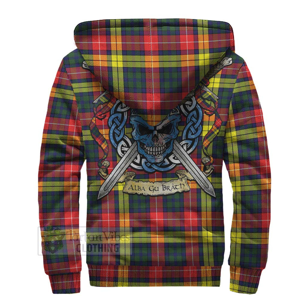 Dewar Tartan Sherpa Hoodie with Family Crest Celtic Skull Style - Tartan Vibes Clothing