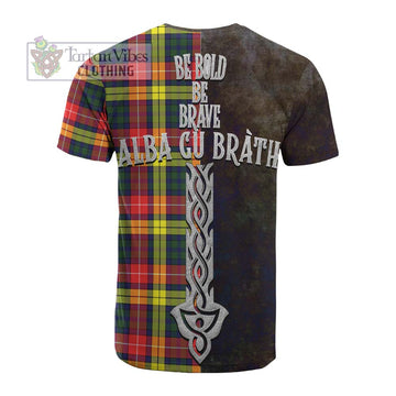 Dewar Tartan Family Crest Cotton T-shirt Alba Gu Brath Be Brave Lion Ancient Style