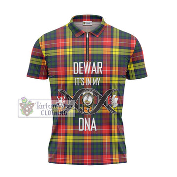 Dewar Tartan Zipper Polo Shirt with Family Crest DNA In Me Style - Tartan Vibes Clothing