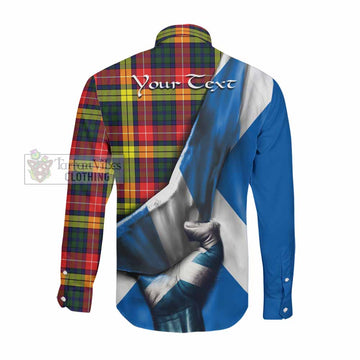 Dewar Tartan Long Sleeve Button Shirt with Family Crest Scotland Patriotic Style Men's Shirt - Tartan Vibes Clothing