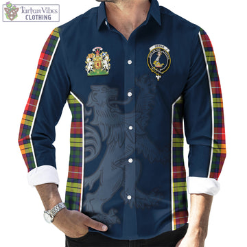 Dewar Tartan Long Sleeve Button Up Shirt with Family Crest and Lion Rampant Vibes Sport Style - Tartan Vibes Clothing