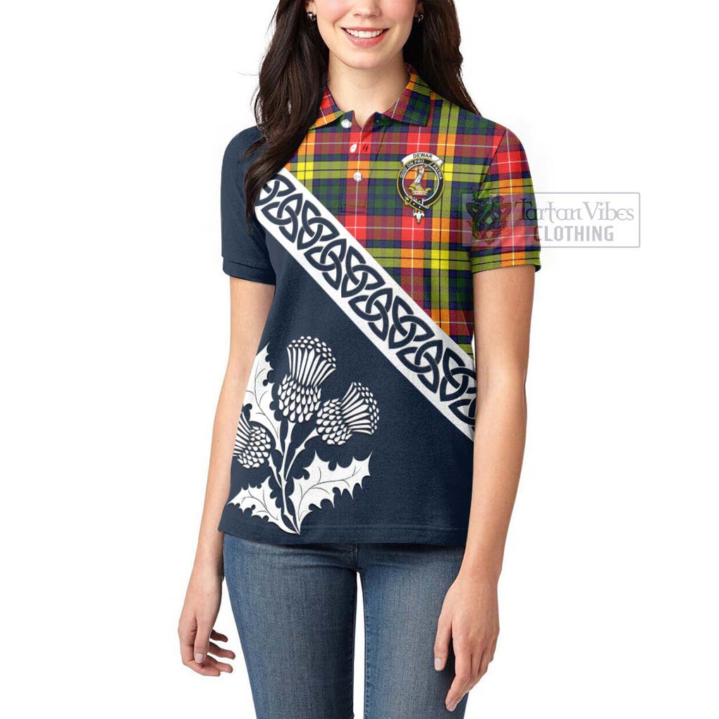 Dewar Tartan Women's Polo Shirt Featuring Thistle and Scotland Map - Tartanvibesclothing Store