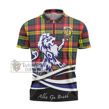Dewar Tartan Zipper Polo Shirt with Alba Gu Brath Regal Lion Emblem - Tartan Vibes Clothing