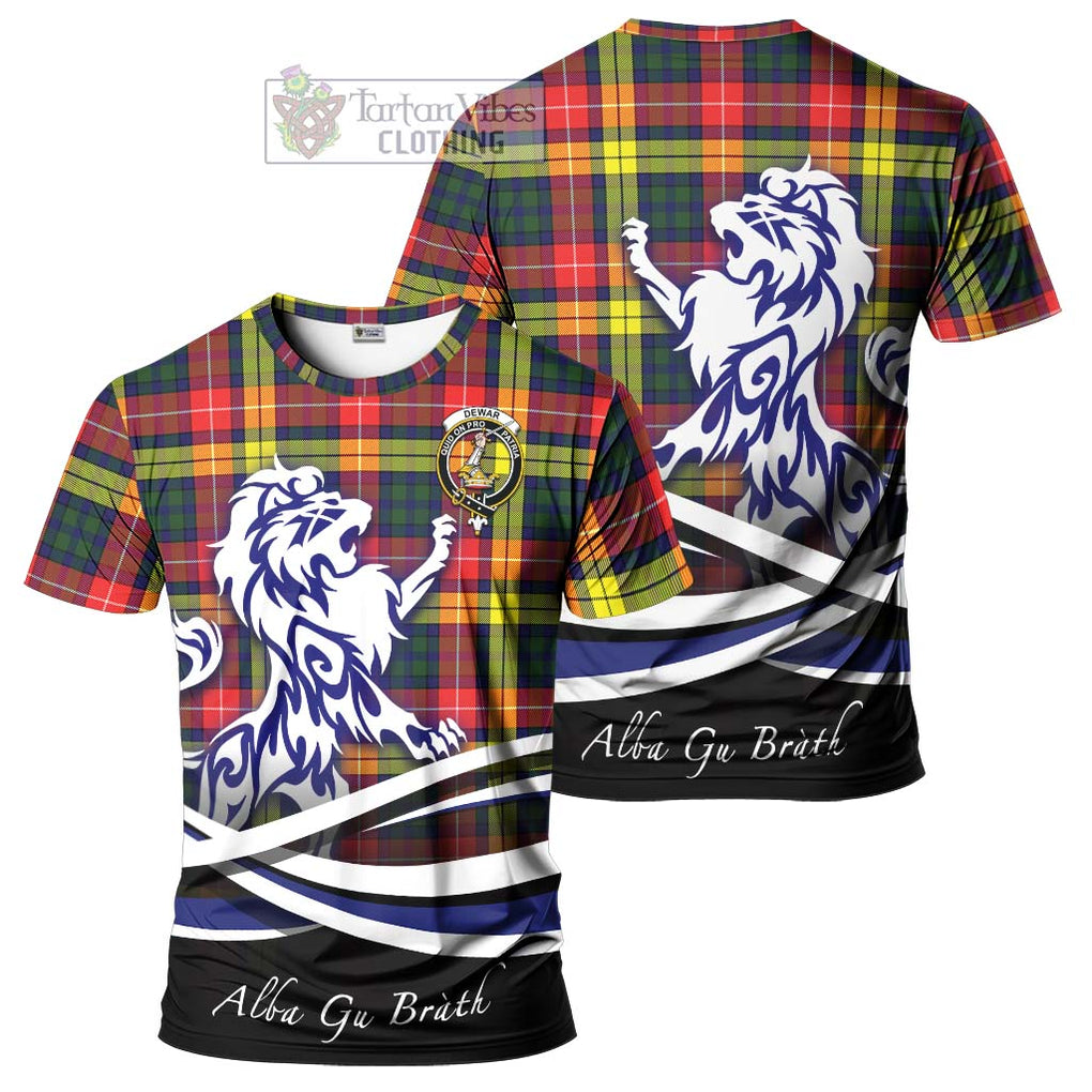 Dewar Tartan Cotton T-shirt with Alba Gu Brath Regal Lion Emblem Women's Shirt - Tartan Vibes Clothing