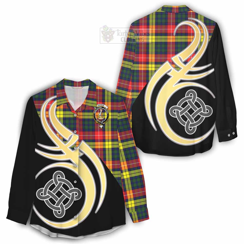 Dewar Tartan Women's Casual Shirt with Family Crest and Celtic Symbol Style - Tartan Vibes Clothing
