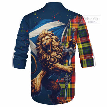 Dewar Tartan Family Crest Ghillie Kilt Shirt with Scottish Majestic Lion - Tartan Vibes Clothing