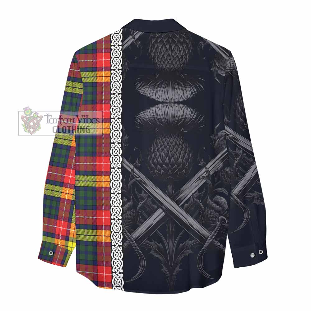 Dewar Tartan Women's Casual Shirt with Family Crest Cross Sword Thistle Celtic Vibes - Tartan Vibes Clothing