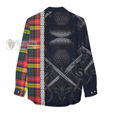 Dewar Tartan Women's Casual Shirt with Family Crest Cross Sword Thistle Celtic Vibes - Tartan Vibes Clothing