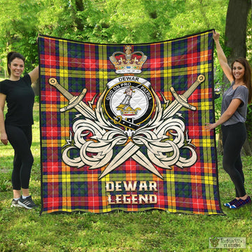 Dewar Tartan Quilt with Clan Crest and the Golden Sword of Courageous Legacy - Tartan Vibes Clothing