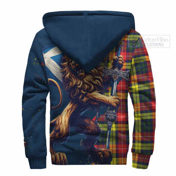 Dewar Tartan Family Crest Sherpa Hoodie with Scottish Majestic Lion - Tartan Vibes Clothing