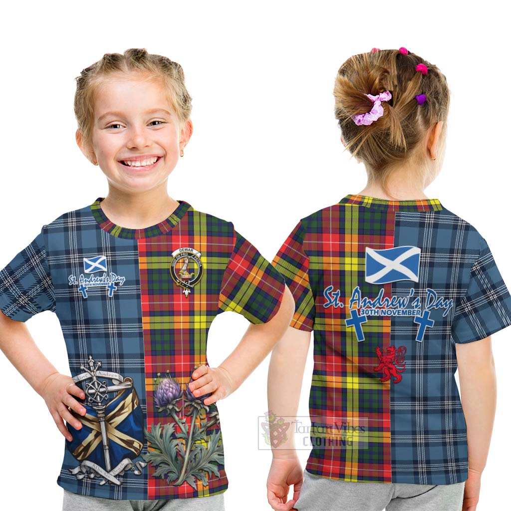 Dewar Tartan Kid T-Shirt Happy St. Andrew's Day Half Tartan Style - Tartan Vibes Clothing