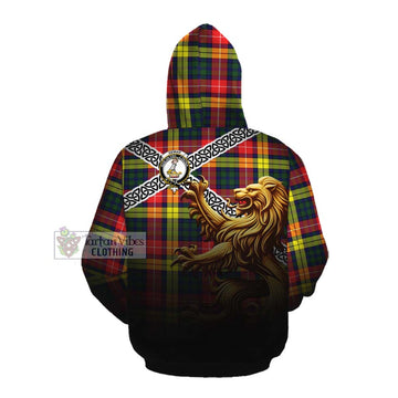 Dewar Crest Tartan Cotton Hoodie with Golden Lion Emblem Celtic Style Pullover Hoodie - Tartan Vibes Clothing