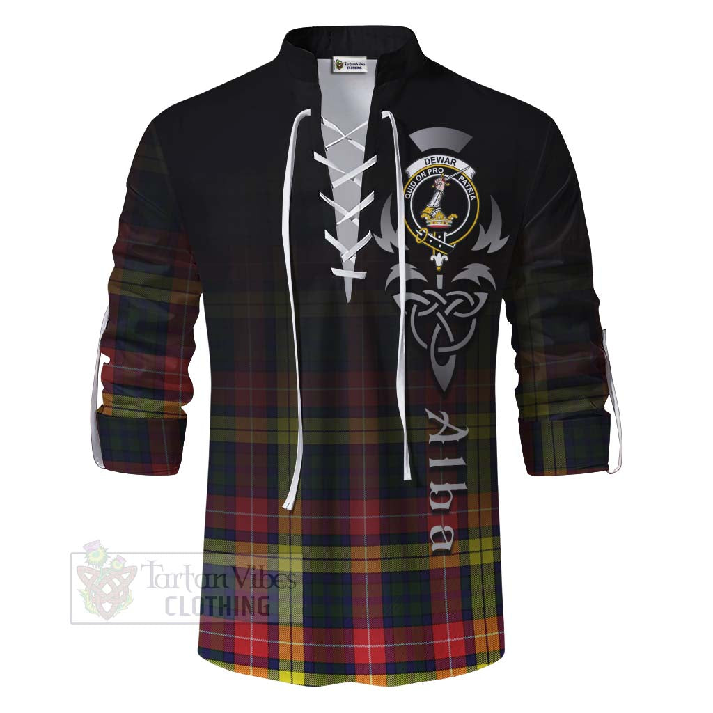 Dewar Tartan Ghillie Kilt Shirt Featuring Alba Gu Brath Family Crest Celtic Inspired - Tartan Vibes Clothing