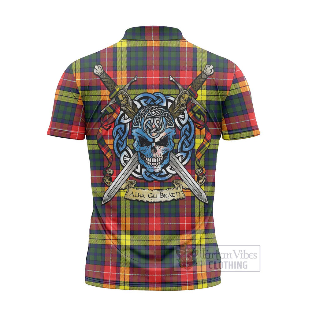Dewar Tartan Zipper Polo Shirt with Family Crest Celtic Skull Style - Tartan Vibes Clothing