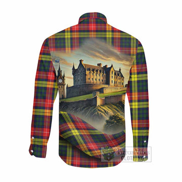 Tartan Vibes Clothing Dewar Tartan Family Crest Long Sleeve Button Shirt with Scottish Ancient Castle Style