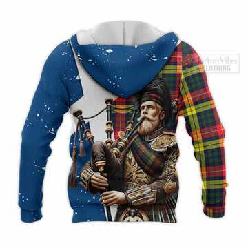 Dewar Tartan Knitted Hoodie with Family Crest Scottish Bagpiper Vibes - Tartan Vibes Clothing