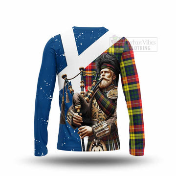 Dewar Tartan Long Sleeve T-Shirt with Family Crest Scottish Bagpiper Vibes - Tartan Vibes Clothing
