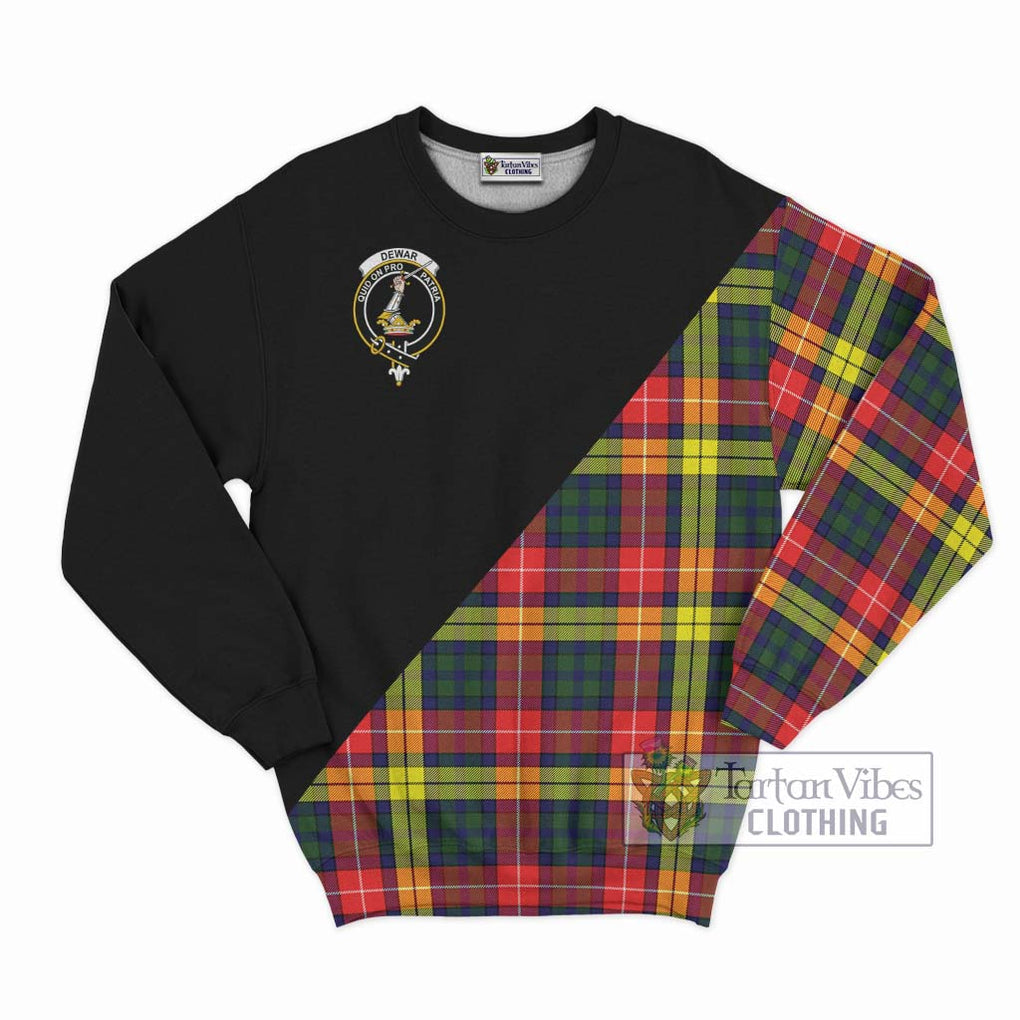 Dewar Tartan Sweatshirt with Family Crest and Military Logo Style - Tartan Vibes Clothing
