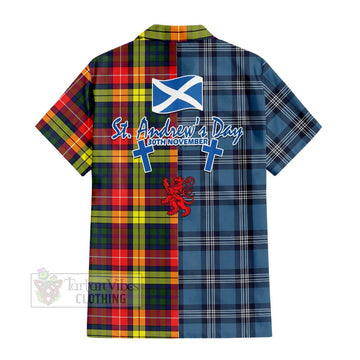 Dewar Tartan Hawaiian Shirt Happy St. Andrew's Day Half Tartan Style - Tartan Vibes Clothing
