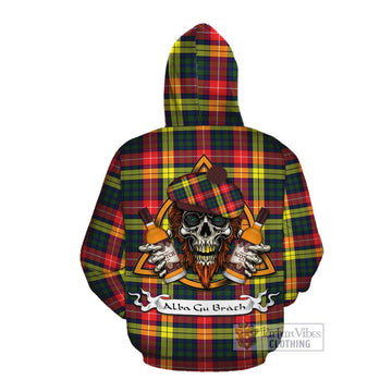 Dewar Tartan Cotton Hoodie with Family Crest and Bearded Skull Holding Bottles of Whiskey Pullover Hoodie - Tartan Vibes Clothing