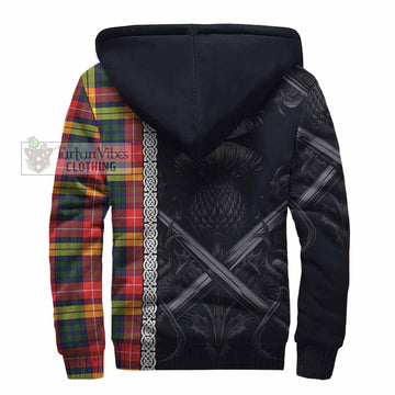 Dewar Tartan Sherpa Hoodie with Family Crest Cross Sword Thistle Celtic Vibes - Tartan Vibes Clothing