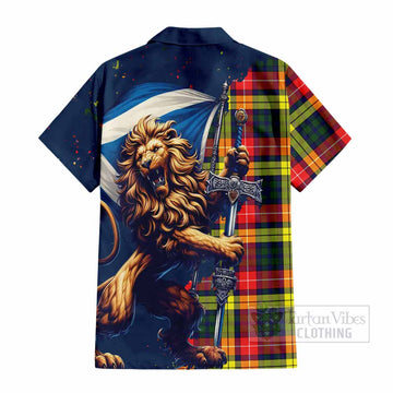 Dewar Tartan Family Crest Hawaiian Shirt with Scottish Majestic Lion - Tartan Vibes Clothing