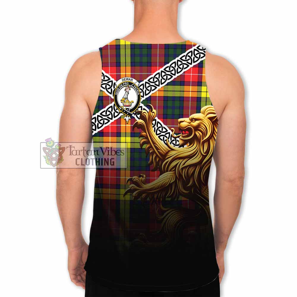 Dewar Crest Tartan Men's Tank Top with Golden Lion Emblem Celtic Style - Tartan Vibes Clothing