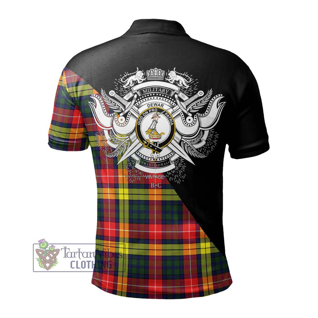 Dewar Tartan Polo Shirt with Family Crest and Military Logo Style - Tartan Vibes Clothing
