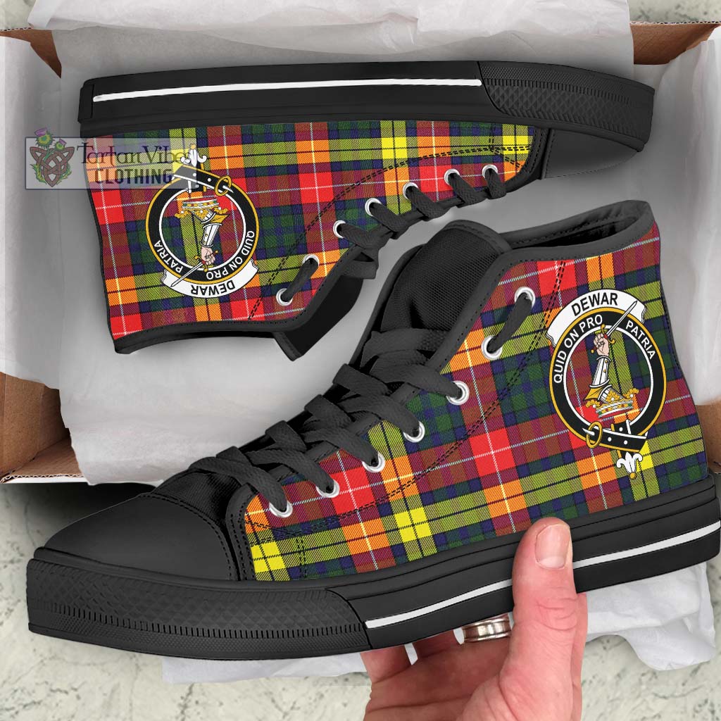 Dewar Tartan High Top Shoes with Family Crest - Tartan Vibes Clothing