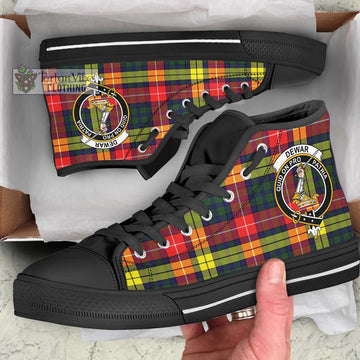 Dewar Tartan High Top Shoes with Family Crest - Tartan Vibes Clothing