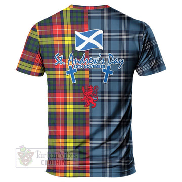 Dewar Tartan T-Shirt Happy St. Andrew's Day Half Tartan Style - Tartan Vibes Clothing