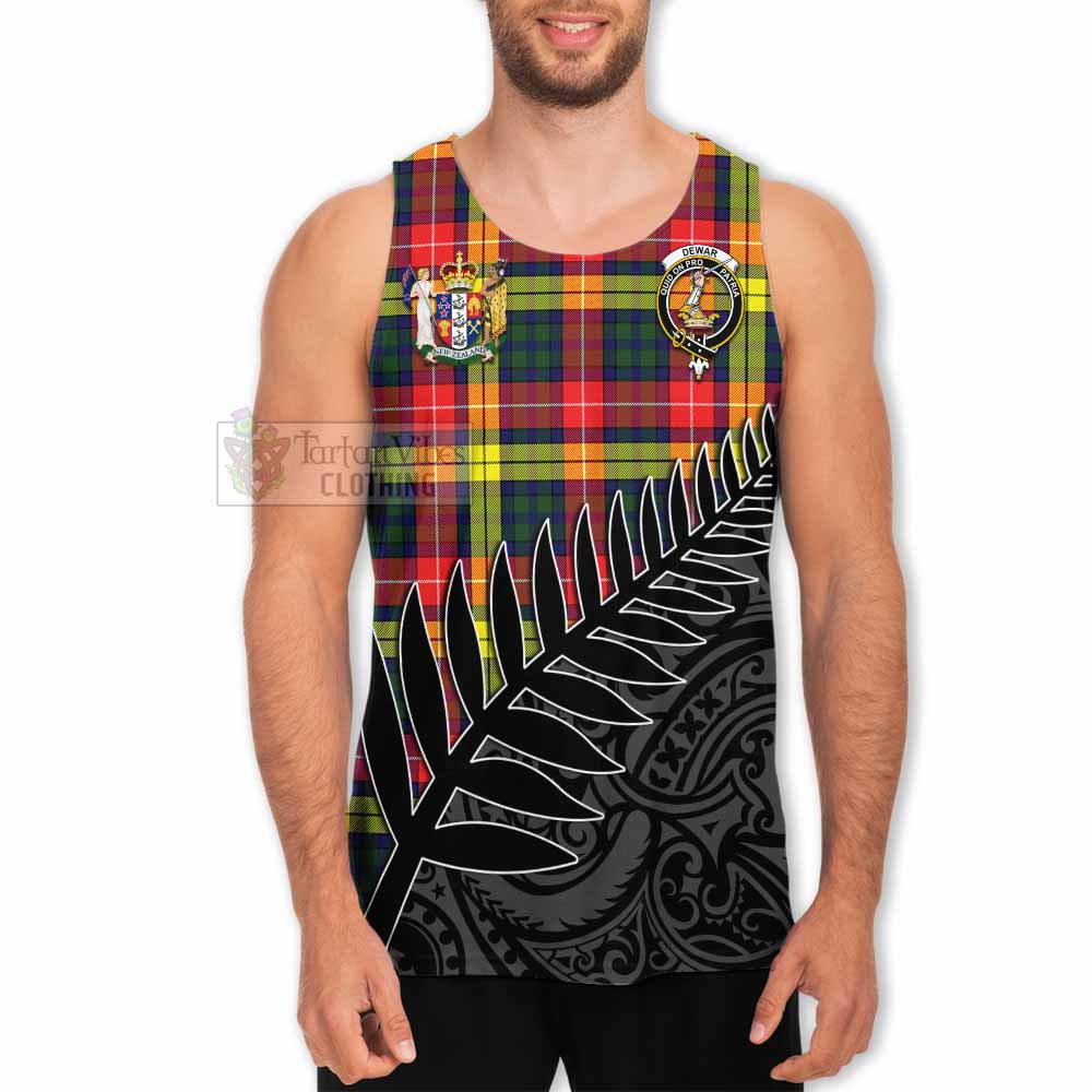 Dewar Crest Tartan Men's Tank Top with New Zealand Silver Fern Half Style - Tartan Vibes Clothing