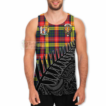 Dewar Crest Tartan Men's Tank Top with New Zealand Silver Fern Half Style - Tartan Vibes Clothing