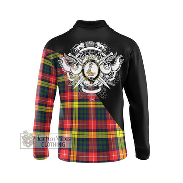 Dewar Tartan Long Sleeve Polo Shirt with Family Crest and Military Logo Style - Tartan Vibes Clothing